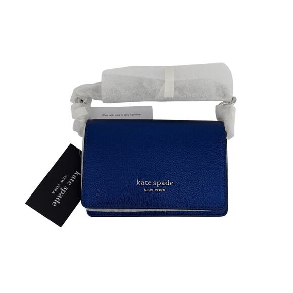 kate spade Handbags - KATE SPADE New York Natasha Metallic Leather Chain Compact Wristlet in Navy